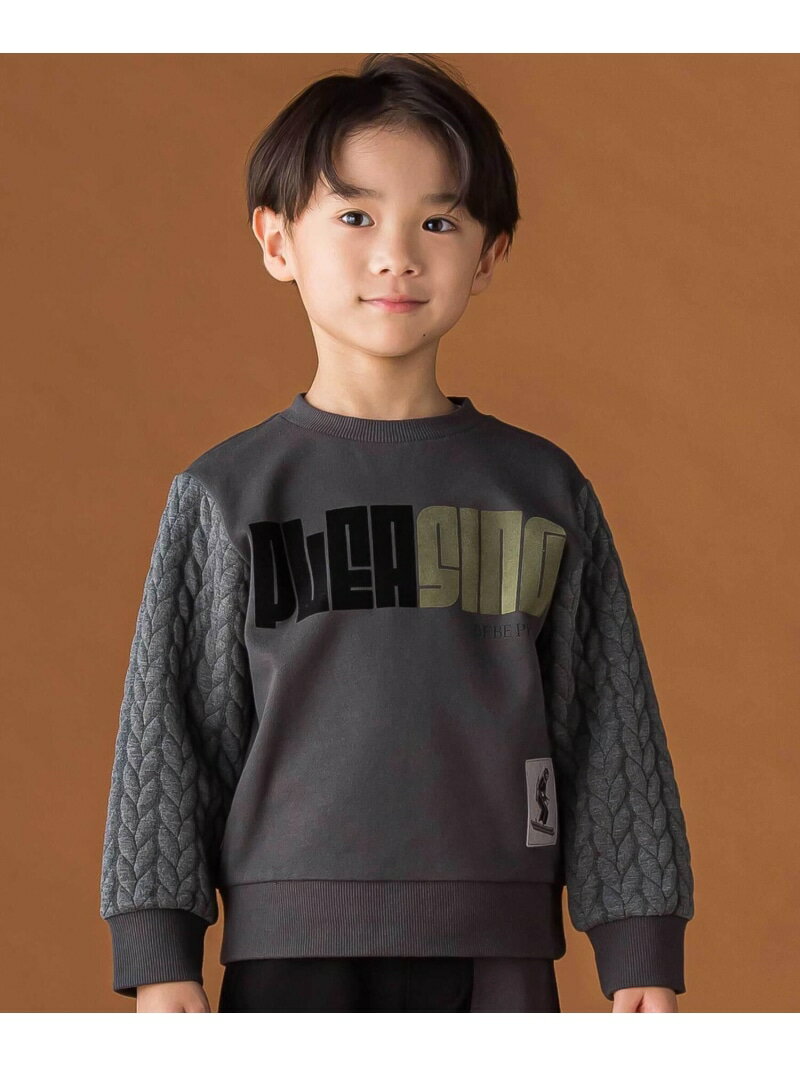 BeBe Petits Pois Vert 【店舗限定】裏毛*袖キルトジャガードトレーナー(95~160cm) ベベ オンライン ストア トップス スウェット・トレーナー ネイビー ブラック【送料無料】(4)