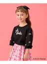 ANY KIDS 【Barbie(TM)】リボン 七分袖Tシャツ エニィ トップス カットソー・Tシャツ ブラック ピンク