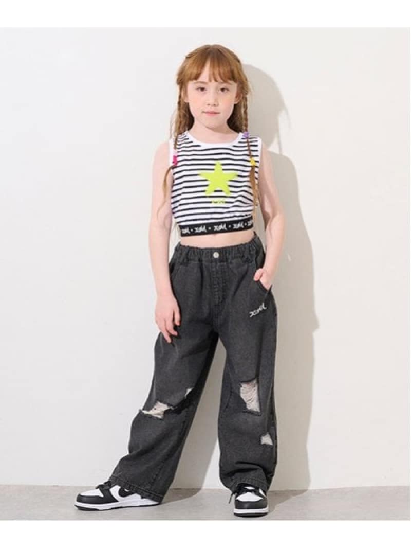 【SALE／30%OFF】X-girl Stages 【TBSドラマ フェイクマミー 着用アイテム】ダメージ加工デニムパンツ ナルミヤオンライン パンツ ジーンズ・デニムパンツ ブルー【RBA_E】【送料無料】のサムネイル