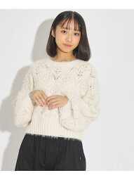 【SALE／50%OFF】PINK-latte シャギーモール透かしニットプルオーバー ピンク ラテ トップス ニット ホワイト グレー ブルー【RBA_E】