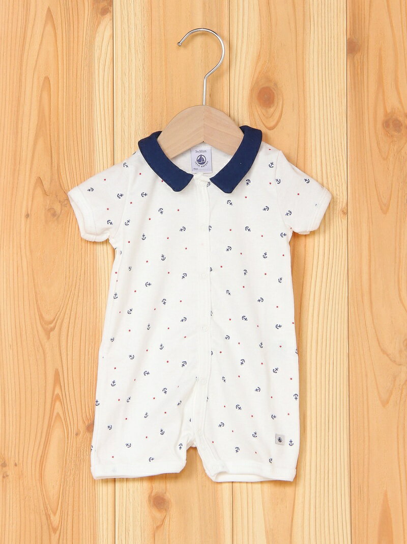 (K)衿つきプリントショートロンパース(F) プチバトー マタニティー/ベビー【送料無料】