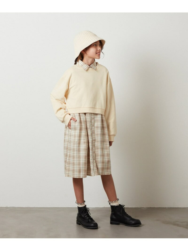 【SALE／30 OFF】a.v.v 160 【2点セット】チェックシャツワンピ ショートプルオーバー アー ヴェ ヴェ ワンピース ドレス ワンピース ベージュ ブラック【RBA_E】【送料無料】