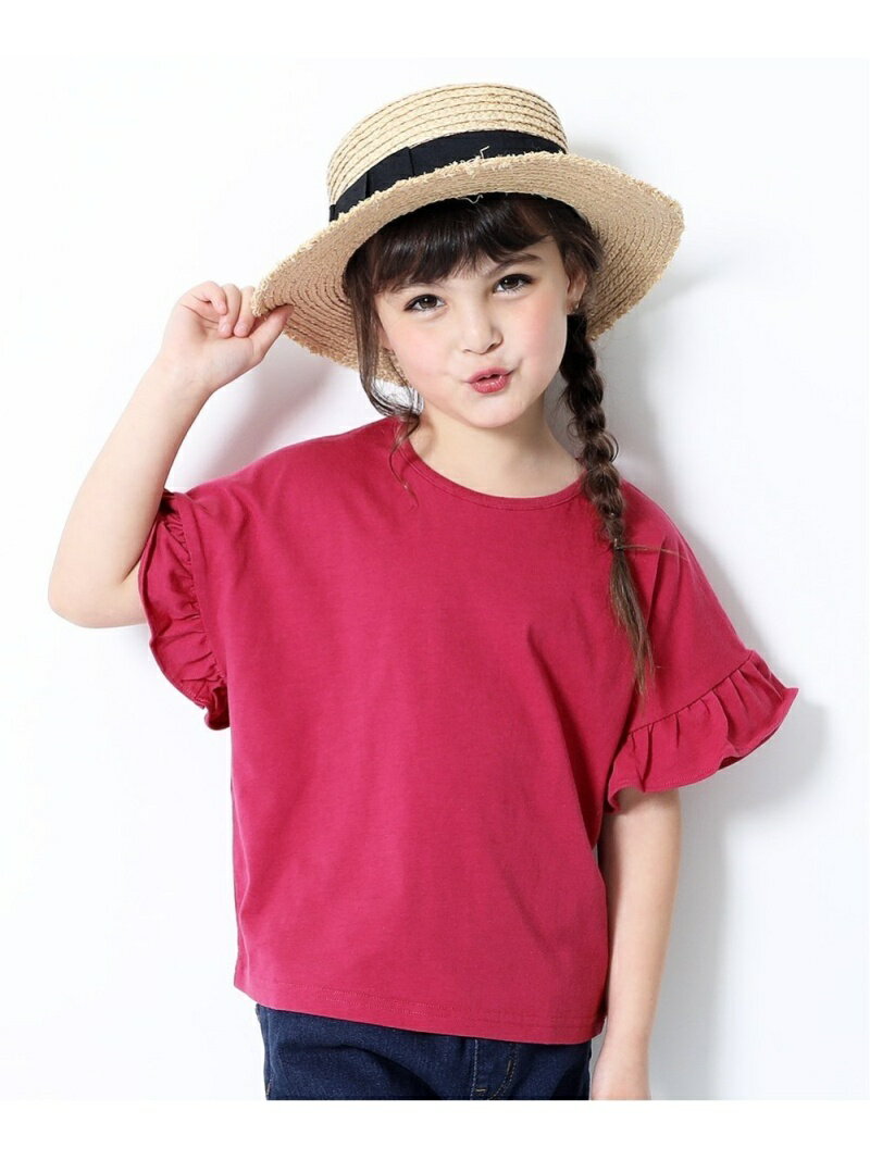 devirock フリルスリーブTシャツ 女の子 ベビー トップス 半袖 半そで デビロックストア 子供服 キッズ デビロック カットソー Tシャツ ホワイト カーキ ベージュ ブラック ブルー グリーン パープ【先行予約】*
