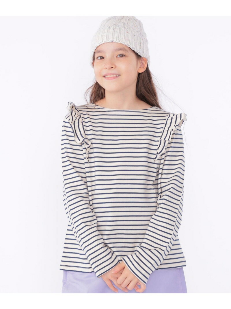 【SALE／60%OFF】SHIPS KIDS SHIPS KIDS:140~150cm / オーガニック コットン フリル プルオーバー シップス トップス カットソー・Tシャツ ネイビー ピンク【RBA_E】