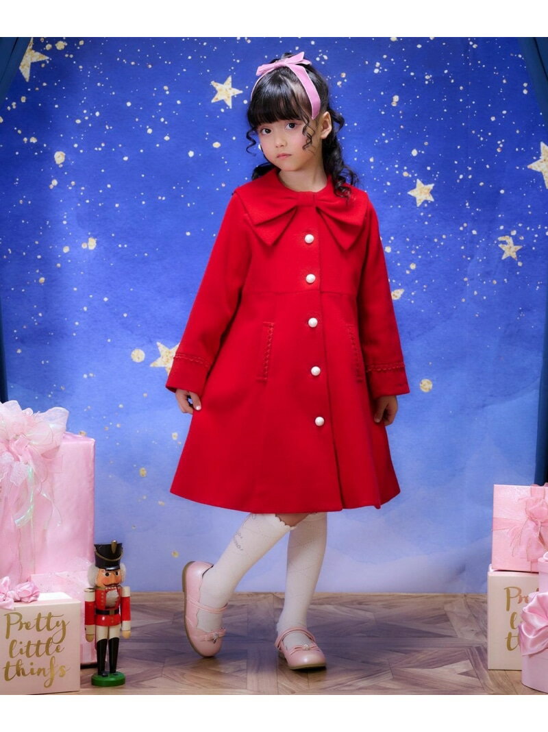 mezzo piano リボンカラー ウールコート ナルミヤオンライン ジャケット・アウター ダッフルコート ブルー【送料無料】