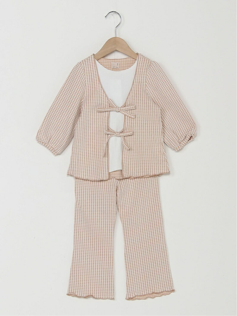 【SALE／50%OFF】petit main ギンガムトップス&パンツセット ナルミヤオンライン カットソー キッズカットソー ブラウン オレンジ【RBA_E】