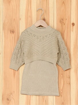 【SALE/50%OFF】petit main ニットトップス+テレコOPセット ナルミヤオンライン カットソー キッズカットソー ベージュ グリーン【RBA_E】