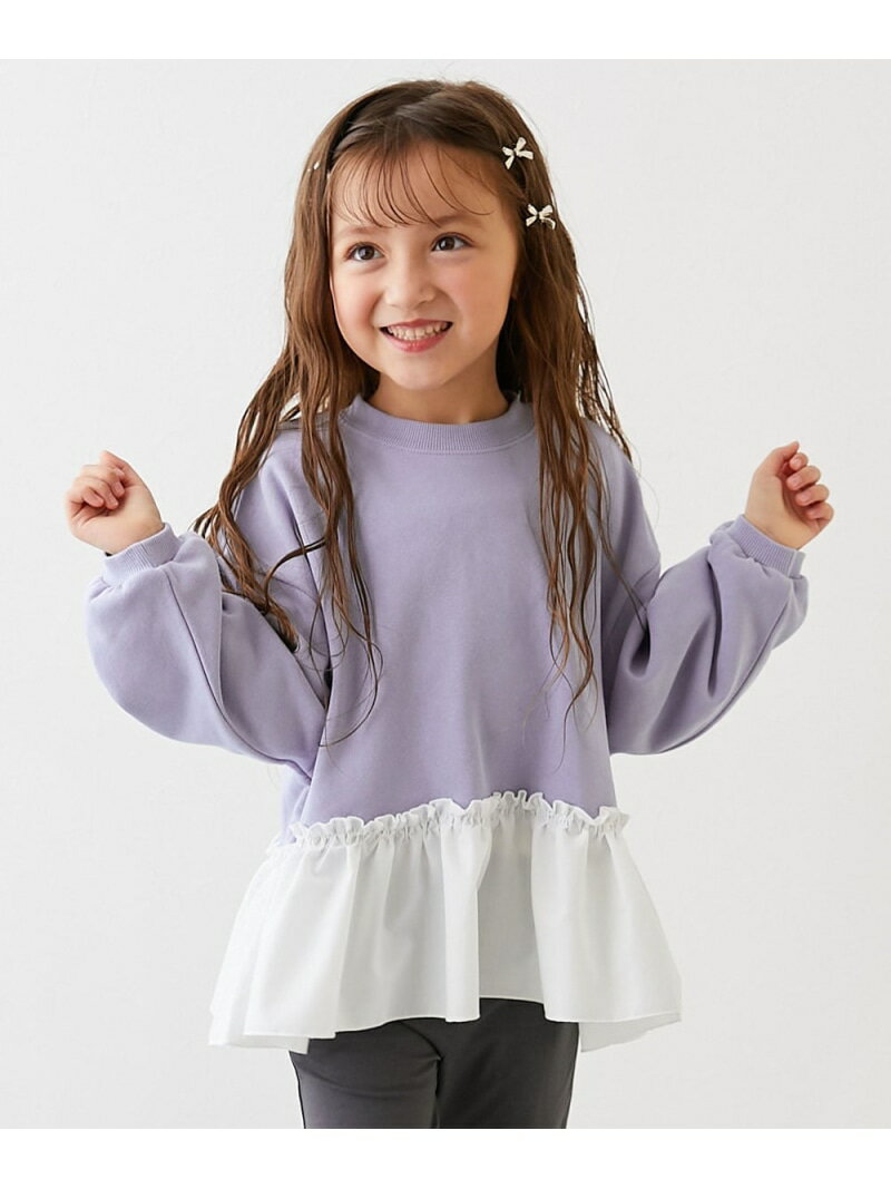 devirock ふんわり異素材ドッキング ガールズ 裏毛トレーナー トレーナー トップス 25AW デビロック トップス スウェット・トレーナー ブラック グレー ブルー