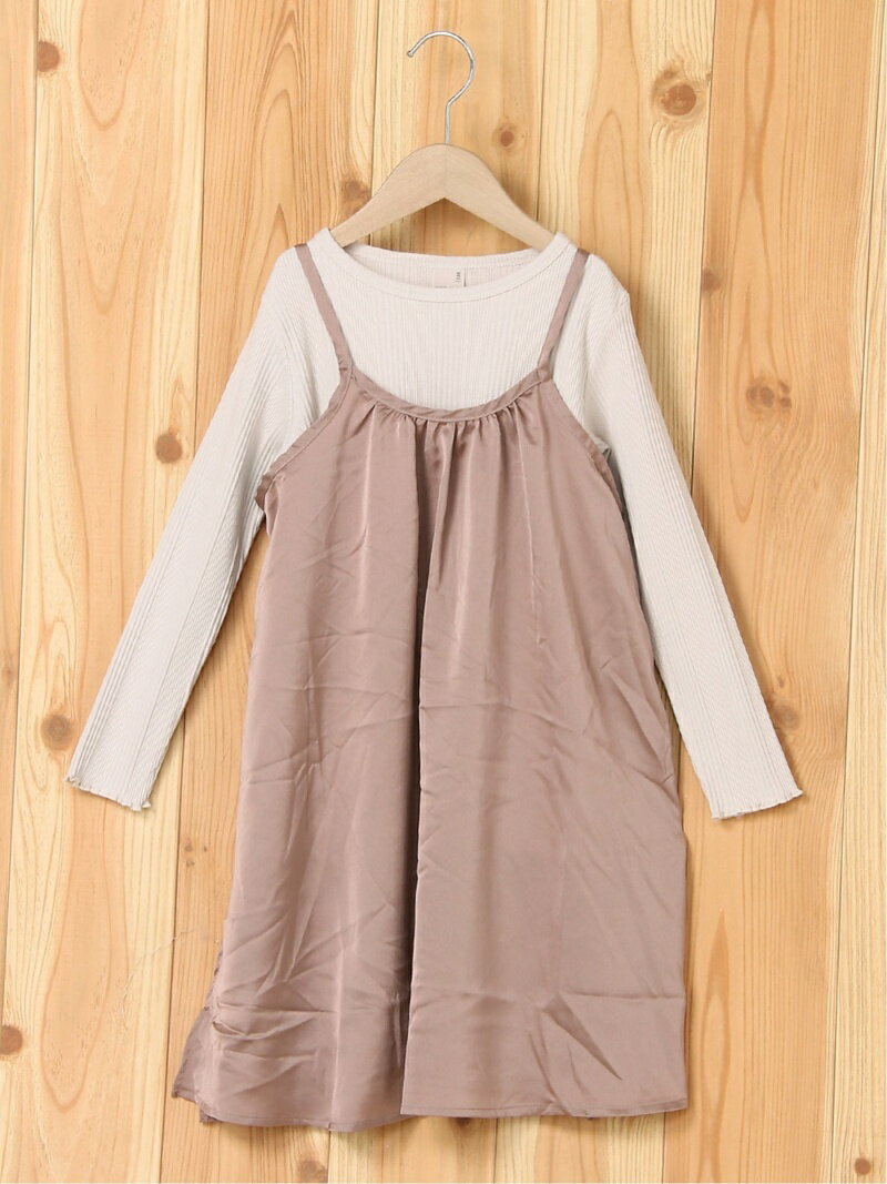 【SALE／50%OFF】petit main サテンキャミ×ロンTセット ナルミヤオンライン ワンピース・ドレス その他のワンピース・ドレス ピンク ブラウン【RBA_E】のサムネイル