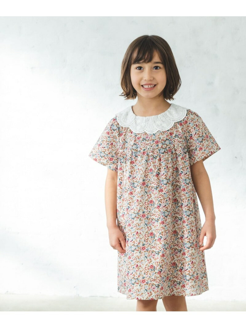 pairmanon レース襟付き花柄フレアワンピース ペアマノン ワンピース・ドレス ワンピース イエロー ブルー ピンクのサムネイル