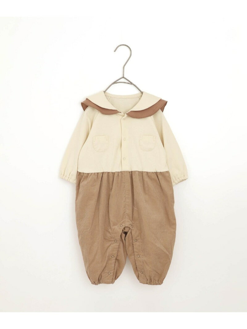 【SALE／50%OFF】p.premier セーラー衿カバーオール エフオーオンラインストア マタニティウェア・ベビー用品 ロンパース・カバーオール ホワイト グリーン【RBA_E】