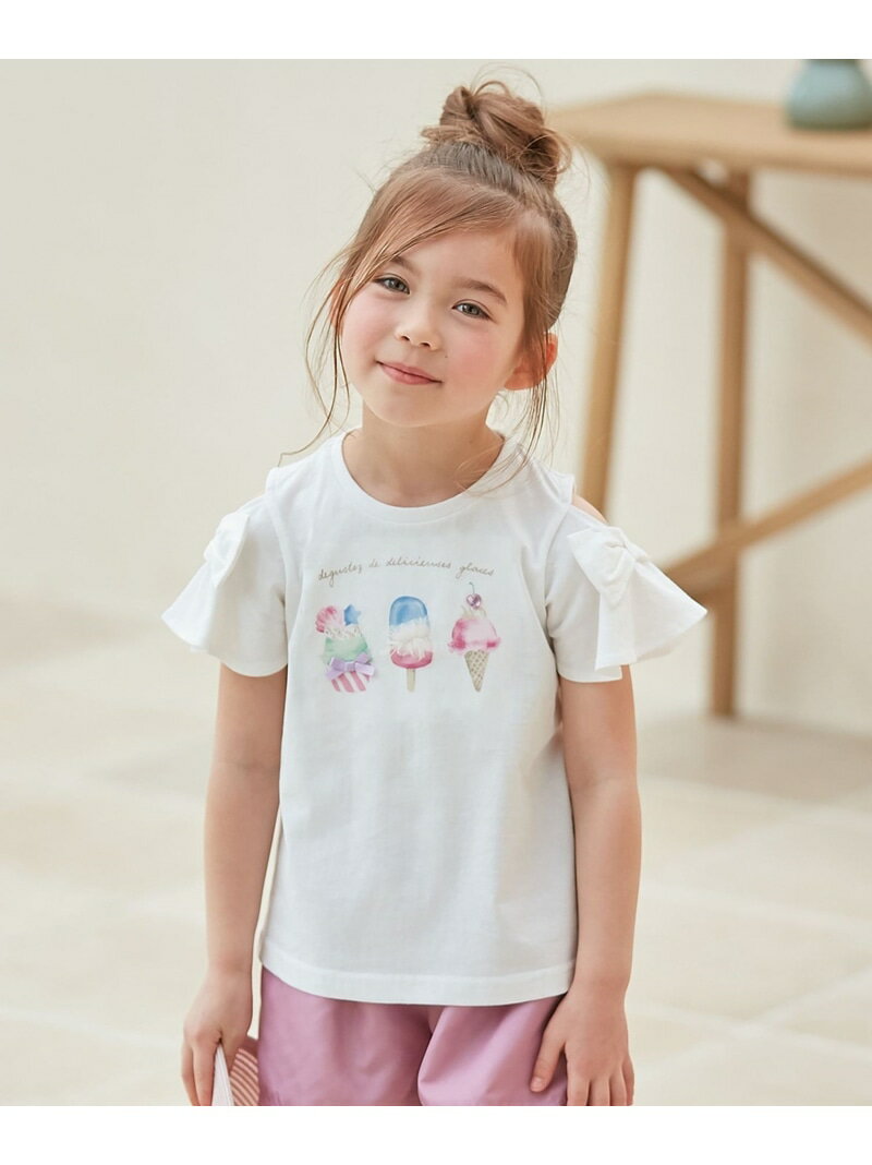 【SALE／20%OFF】ANY KIDS 接触冷感 いろいろモチーフ Tシャツ エニィ トップス カットソー・Tシャツ ホワイト ピンク グリーン パープル【RBA_E】のサムネイル