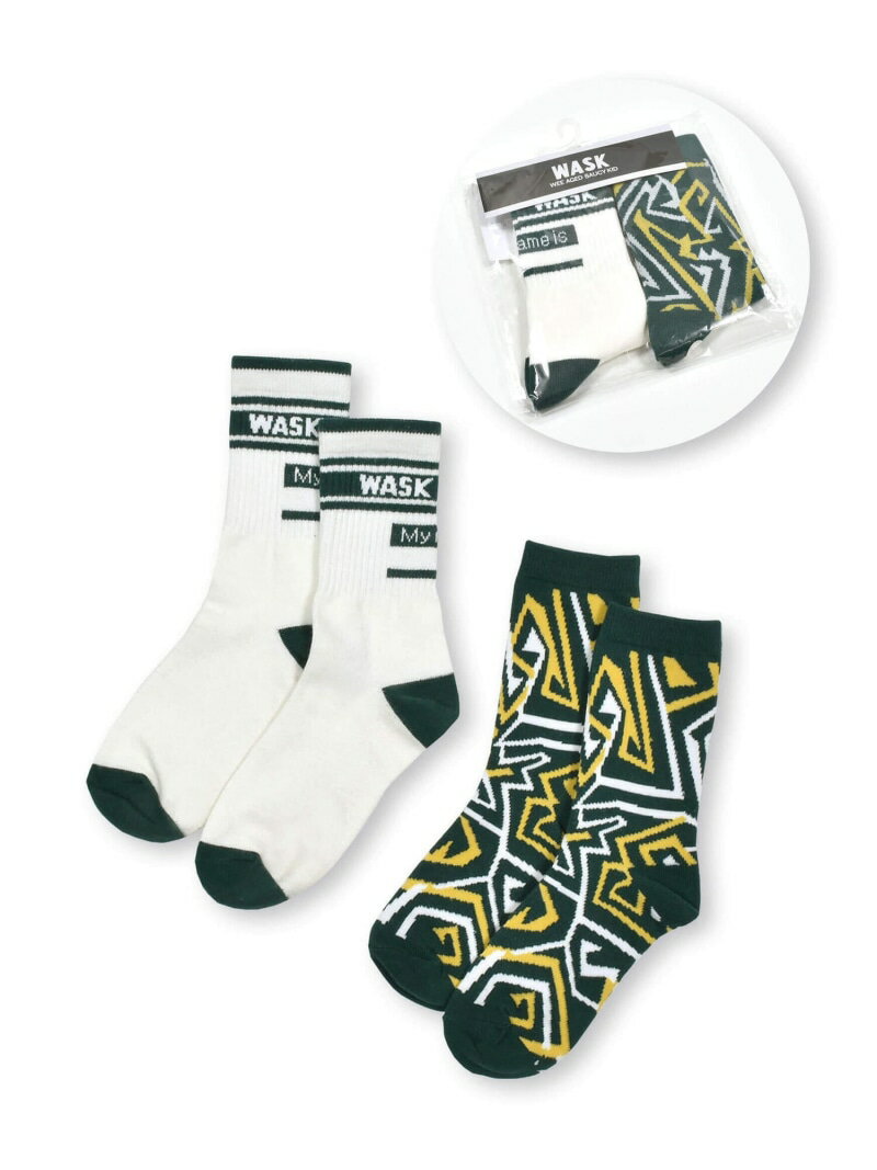 WASK ライン+音波柄2Pショートソックス(15~24cm) ベベ オンライン ストア 靴下・レッグウェア 靴下 ホワイト ブラック ネイビー