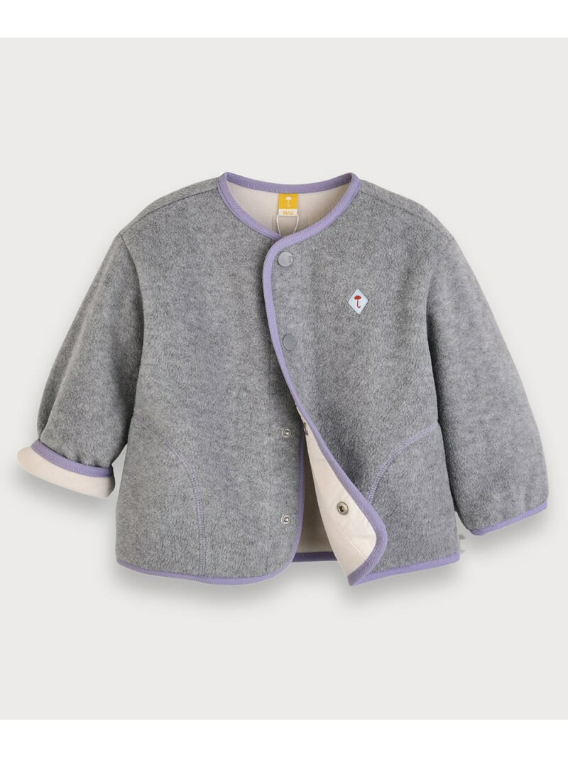 moimoln 【SOFT&】カラー配色ノーカラーフリースジャケット モイモルン ジャケット・アウター その他のジャケット・アウター グレー ピンク イエロー(4)