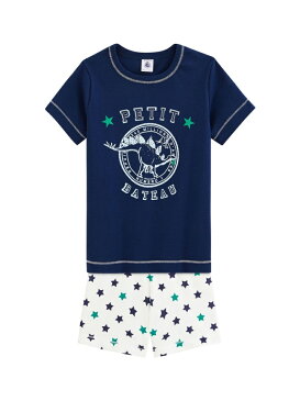 PETIT BATEAU (K)コットンリネン半袖パジャマ プチバトー カットソー キッズカットソー ネイビー【送料無料】