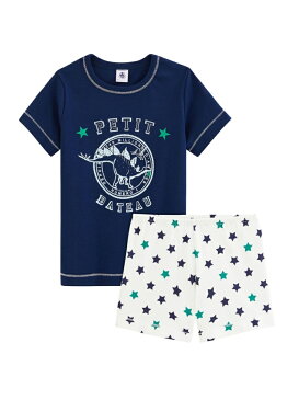 PETIT BATEAU (K)コットンリネン半袖パジャマ プチバトー カットソー キッズカットソー ネイビー【送料無料】