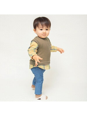 【SALE/50%OFF】branshes 【ペア】ベストレイヤードチェック柄長袖カバーオール ブランシェス マタニティウェア・ベビー用品 ロンパース・カバーオール オレンジ ホワイト【RBA_E】