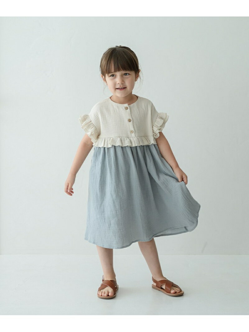 riziere ダブルガーゼバイカラーワンピース リジェール ワンピース・ドレス ワンピース ブルー ピンクのサムネイル