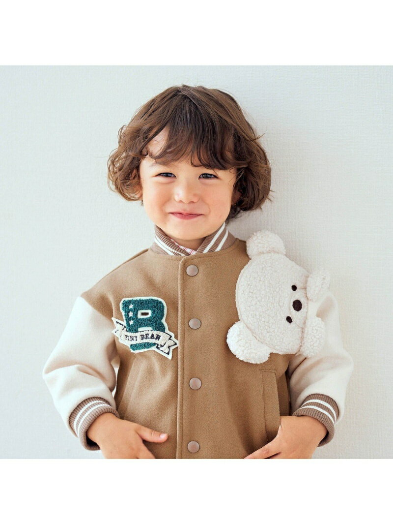 apres les cours tiny bear モチーフ付きスタジャン エフオーオンラインストア ジャケット・アウター ナイロンジャケット ブルー ベージュ【送料無料】のサムネイル