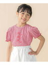 【SALE/50%OFF】BeBe Petits Pois Vert ベア天竺細ボーダーリボンプリントパフスリーブTシャツ(95~160cm) ベベ オンライン ストア トップス カットソー・Tシャツ ネイビー レッド【RBA_E】