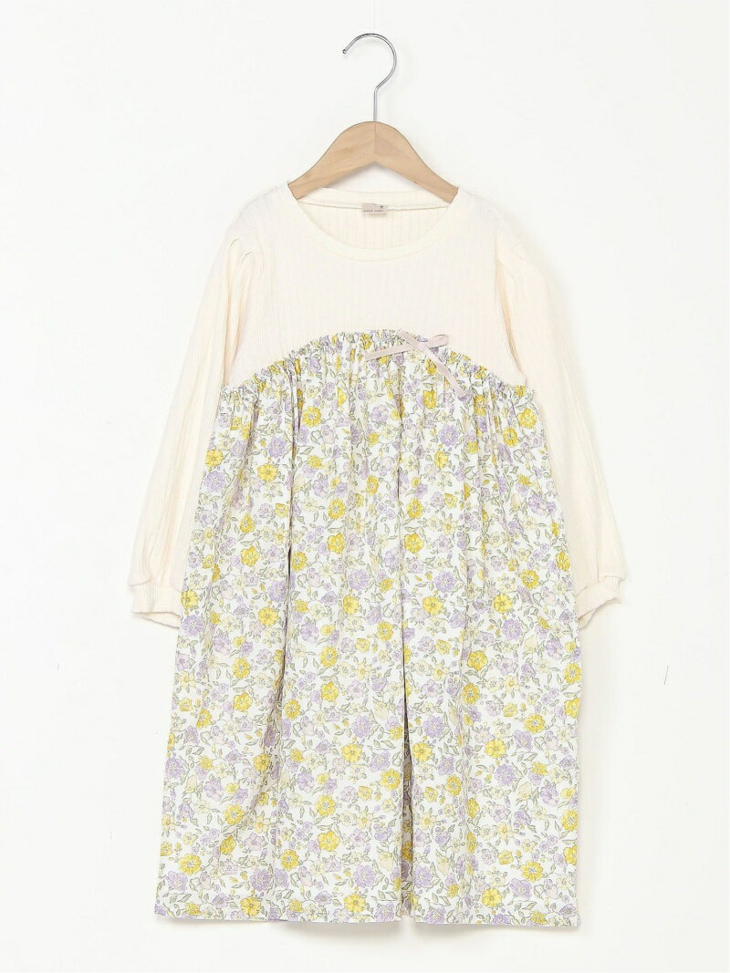 【SALE／50%OFF】petit main 花柄ドッキングパフOP ナルミヤオンライン ワンピース・ドレス その他のワンピース・ドレス ホワイト ネイビー【RBA_E】のサムネイル