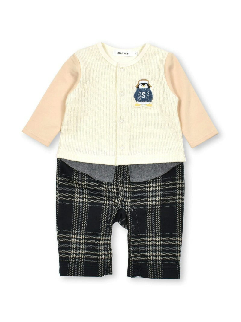 【SALE／50%OFF】SLAP SLIP BABY 【お揃い】アニマルワッペン付レイヤード風チェックパンツロンパースベビー(70~80cm) ベベ オンライン ストア マタニティウェア・ベビー用品 ロンパース・カバーオール ブラウン ホワイト【RBA_E】