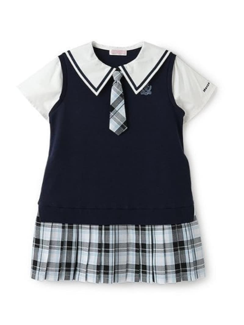 【SALE／50%OFF】mezzo piano セーラーカラー チェックプリーツ ドッキングワンピース ナルミヤオンライン ワンピース・ドレス ワンピース ピンク ネイビー【RBA_E】【送料無料】