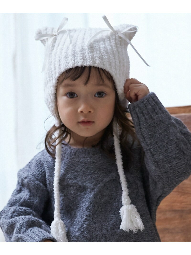 petit main マシュマロねこ耳ニット帽 ナルミヤオンライン 帽子 キャップ ブラウン ホワイト