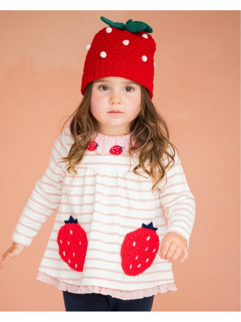 baby cheer イチゴポケットチュニック ナルミヤオンライン ワンピース・ドレス チュニック ホワイト ピンク ベージュ【送料無料】