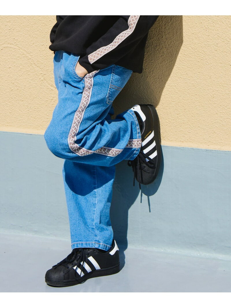 PAIRMANON STREET 【PAIRMANON STREET】 ネイティブ風 サイドライン トラック デニム パンツ ペアマノン パンツ ジーンズ・デニムパンツ ブルー ネイビーのサムネイル