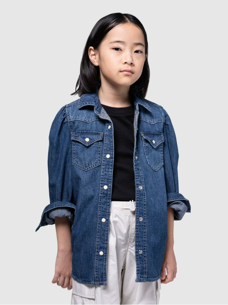 【SALE／34 OFF】GAP (K)ウォッシュウェル ウェスタン デニムシャツ (キッズ) ギャップ トップス シャツ ブラウス ネイビー【RBA_E】