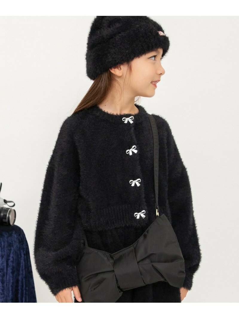 BREEZE シャギーニットカーディガン エフオーオンラインストア トップス カーディガン ブラック ホワイト