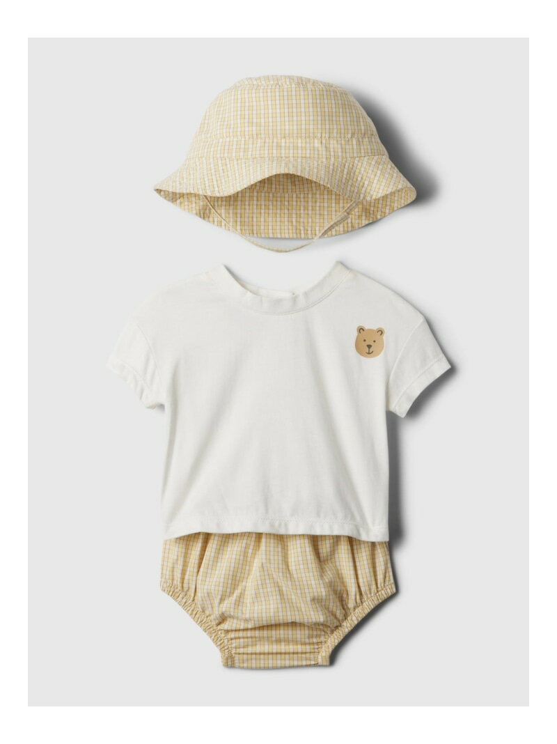 GAP（ギャップ）(K)ベビー服 3点セットbabyGap のマスコット"ブラナンベア"。デイリーに活躍する、ふんわり優しい肌触りのアイテム。帽子とボトムはスムースツイル、トップはソフトコットン。バケットハット: つば部分にステッチ入り、面ファスナー開閉ストラップ付き半袖クルーネック、バックにスナップボタン付き胸にブラナンベアのグラフィックトップに総柄ストライプウエストゴム、裾ゴムパンツはおむつカバーとしてもおすすめ※商品タグに記載の価格とサイト上の販売価格が異なる事があります。型番：858363-016-36 KC9947【採寸】アイテムサイズ対応サイズバスト着丈ウエスト最小ウエスト最大股上トップス3-6M60cm51.0cm24.0cmパンツ3-6M60cm36.0cm54.0cm18.5cmトップス6-12M70cm52.0cm27.0cmパンツ6-12M70cm38.0cm57.0cm20.0cmトップス12-18M80cm54.0cm28.5cmパンツ12-18M80cm38.0cm60.0cm21.5cmトップス18-24M90cm55.0cm30.0cmパンツ18-24M90cm41.0cm63.0cm21.5cm商品のサイズについて【商品詳細】インド素材：コットン100%サイズ：3-6M、6-12M、12-18M、18-24M洗濯機洗い可※画面上と実物では多少色具合が異なって見える場合もございます。ご了承ください。商品のカラーについて 【予約商品について】 ※「先行予約販売中」「予約販売中」をご注文の際は予約商品についてをご確認ください。 ■重要なお知らせ※ 2点以上ご購入の場合、全ての商品が揃い次第一括でのお届けとなります。お届け予定日の異なる商品をお買い上げの場合はご注意下さい。お急ぎの商品がございましたら分けてご購入いただきますようお願い致します。発送について ※ 買い物カートに入れるだけでは在庫確保されませんのでお早めに購入手続きをしてください。当店では在庫を複数サイトで共有しているため、同時にご注文があった場合、売切れとなってしまう事がございます。お手数ですが、ご注文後に当店からお送りする「ご注文内容の確認メール」をご確認ください。ご注文の確定について ※ Rakuten Fashionの商品ページに記載しているメーカー希望小売価格は、楽天市場「商品価格ナビ」に登録されている価格に準じています。 商品の価格についてGAPGAPのベビートップスマタニティウェア・ベビー用品ご注文・お届けについて発送ガイドラッピンググッズ3,980円以上送料無料ご利用ガイドこの商品はセール商品のため返品・交換対象外です詳細はこちら &gt;&gt;