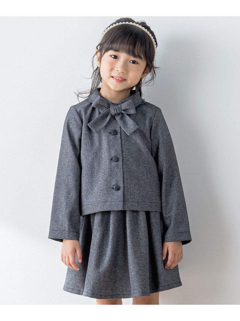 BeBe Petits Pois Vert 【お揃い】リボン付きチェック無地フォーマルスーツ上下セット(110~130cm) ベベ オンライン ストア スーツ・...