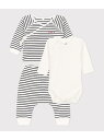 PETIT BATEAU ミニマリニエール3点セット プチバトー マタニティウェア・ベビー用品 ロンパース・カバーオール【送料無料】