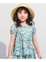 BeBe 【お揃い】ドビーフラワーガーデンプリントパフスリーブブラウス(100~140cm) ベベ オンライン ストア トップス シャツ・ブラウス ブルー グリーン【送料無料】