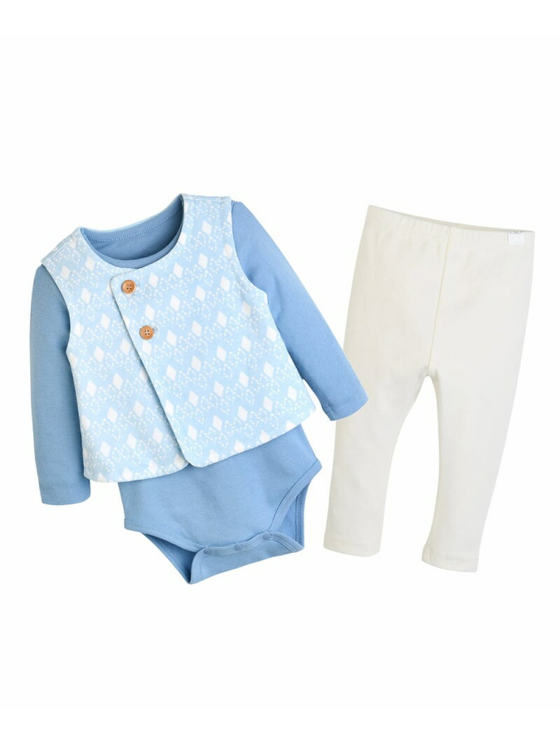 moimoln 【3点セット】ジェリーフライス長袖ボディスーツ&レギンス&ベスト モイモルン マタニティウェア・ベビー用品 ロンパース・カバーオール ブルー【送料無料】