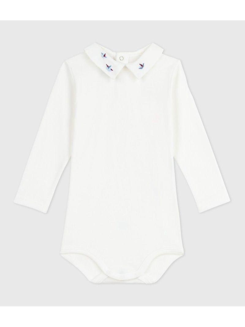 PETIT BATEAU 衿つき長袖ボディ プチバトー マタニティウェア・ベビー用品 ロンパース・カバーオール ホワイト【送料無料】