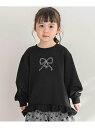 BeBe Petits Pois Vert 【店舗限定】ポンチ裾フリルリボン刺しゅうトレーナー(95~150cm) ベベ オンライン ストア トップス スウェット・トレーナー パープル ブラック【送料無料】