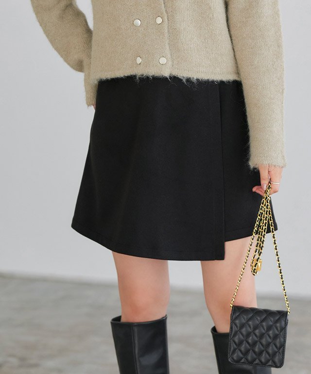 Pierrot ウールタッチスコート ピエロ スカート ミニスカート ブラック グレー【送料無料】