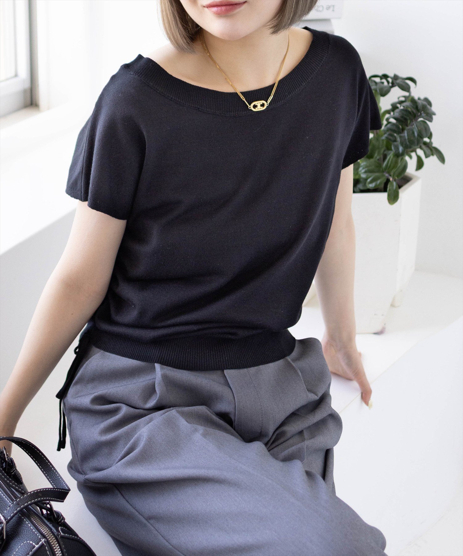 【SALE/60%OFF】clear フレンチスリーブサイドドロストニットトップス クリア トップス ニット ブラック