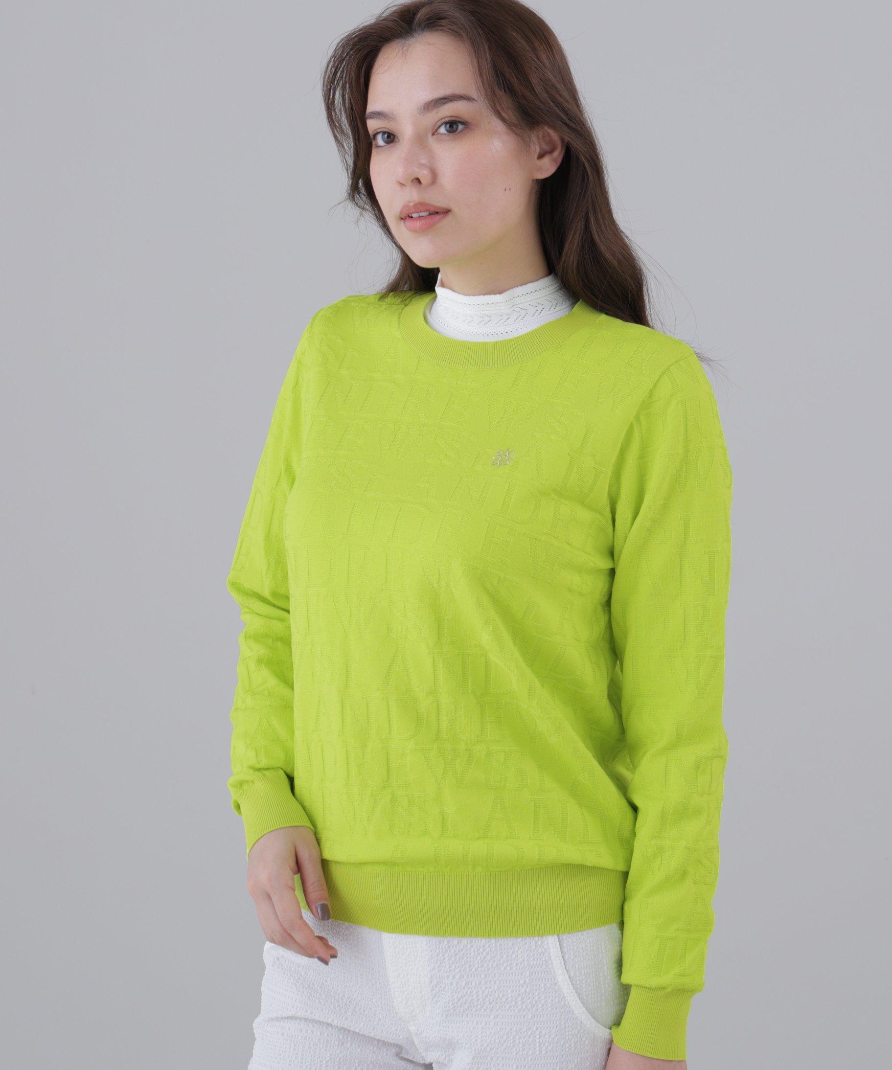 St ANDREWS ダブルロゴジャガードクルーネックニットプルオーバー (WOMENS) セントアンドリュース トップス ニット ホワイト イエロー ブラック