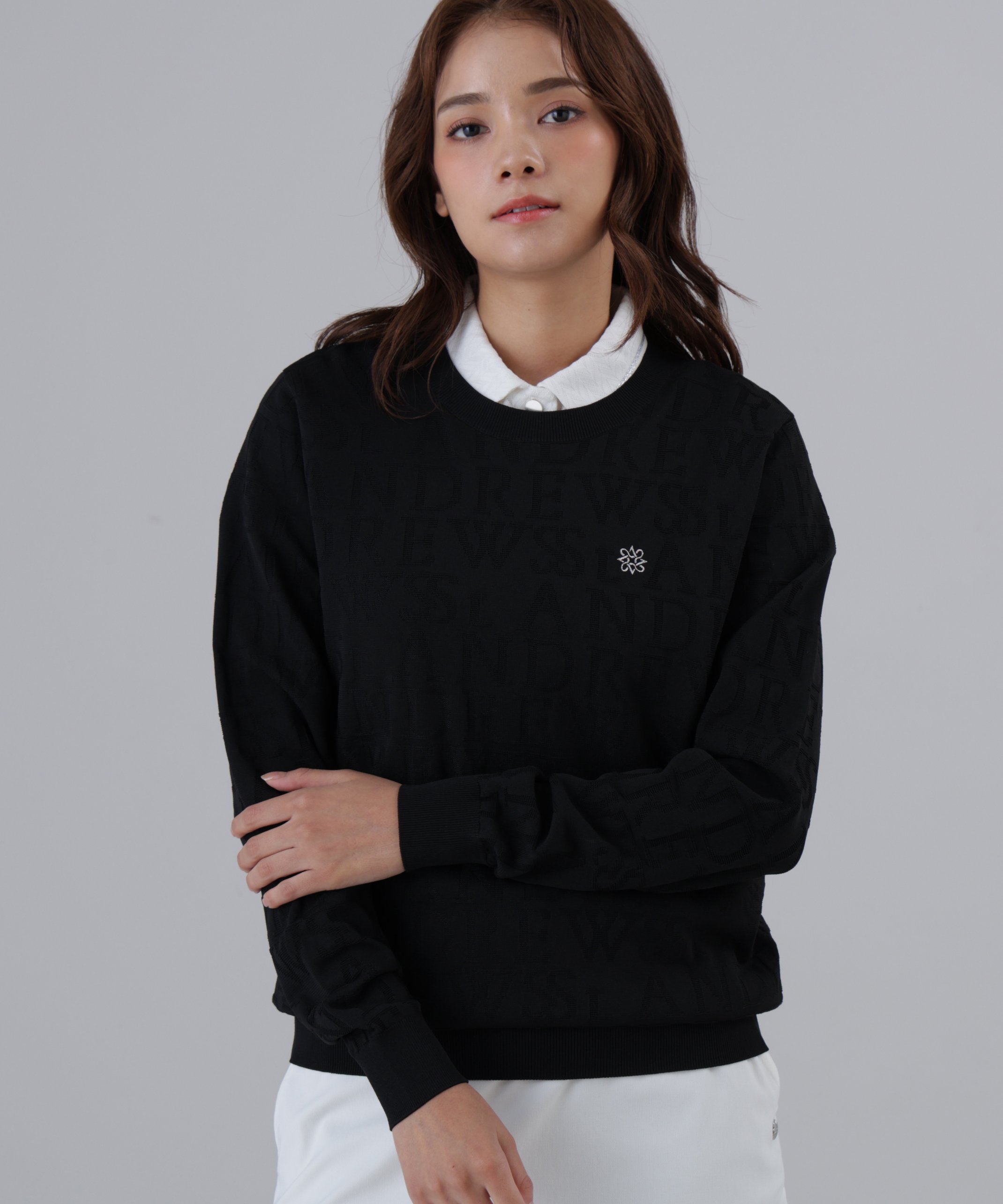 【SALE／30%OFF】St ANDREWS ダブルロゴジャガードクルーネックニットプルオーバー (WOMENS) セントアンドリュース トップス ニット ホワイト イエロー ブラック【送料無料】