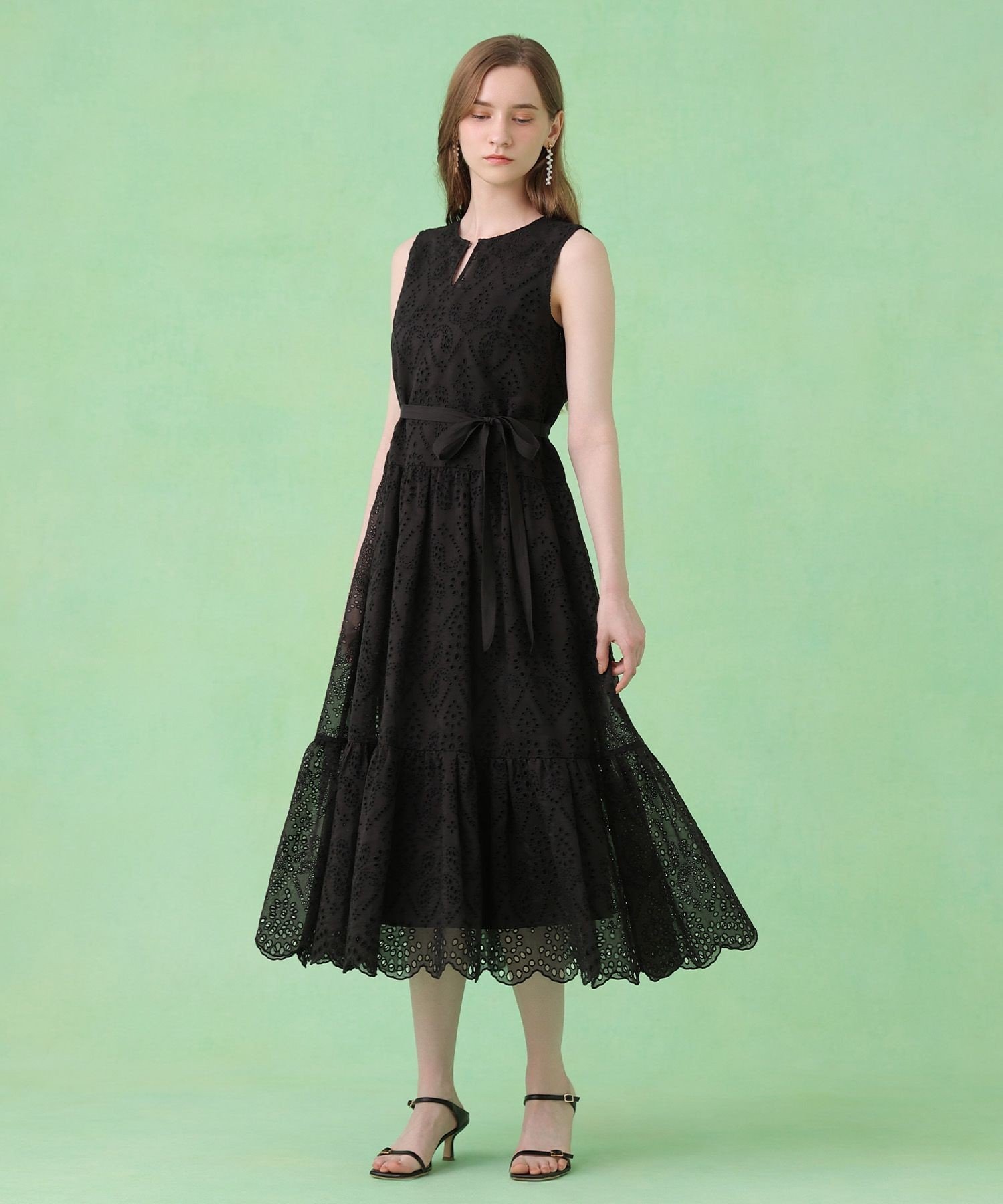 【SALE／30%OFF】ANAYI エンブロイダリーティアードワンピース アナイ ワンピース・ドレス ワンピース ブラウン ブラック【送料無料】