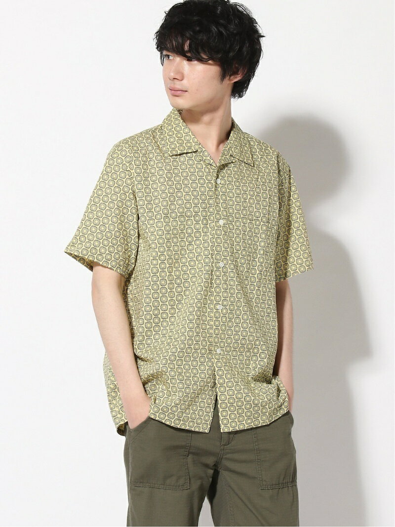 Fine Print Short Sleeve Camp Shirt 11-01-1061-139: Yellow