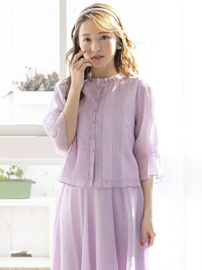 【SALE／50%OFF】QUEENS COURT レース使いエアリーブラウス クイーンズコート トップス シャツ・ブラウス パープル ピンク グリーン ブラウン【送料無料】のサムネイル