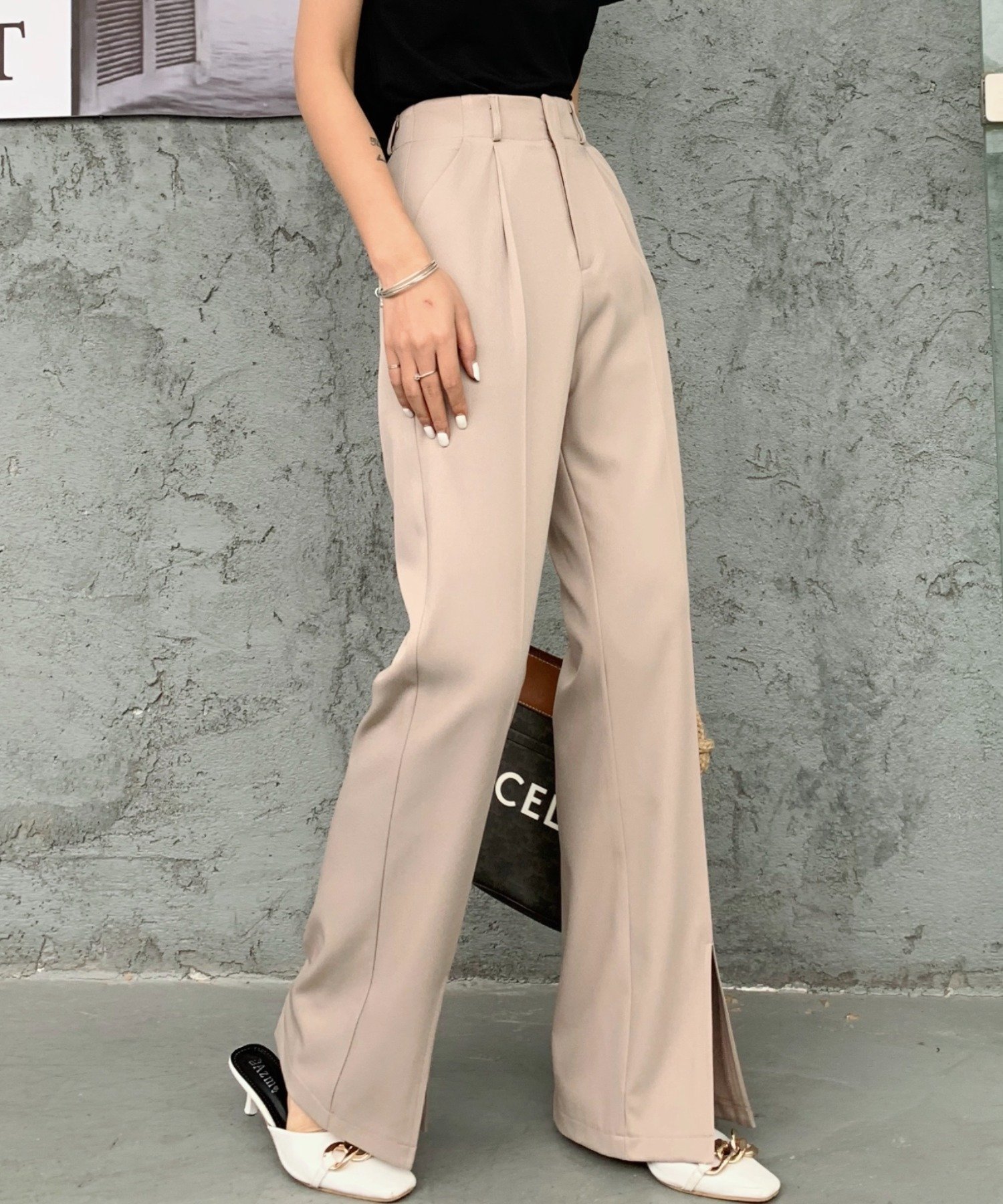 【SALE／17%OFF】ABITOKYO スリットセンタープレスセミワイドパンツ アビトーキョー パンツ スラックス・ドレスパンツ ベージュ ブラック ブラウン グリーン ホワイト【送料無料】