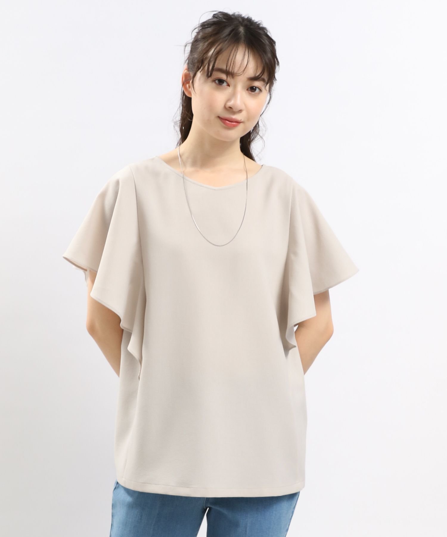 GLOBAL WORK Smile Seed Store リネンライクフレアブラウス半袖 グローバルワーク スマイルシードストア トップス シャツ・ブラウス グレー ブラック ネイビーのサムネイル