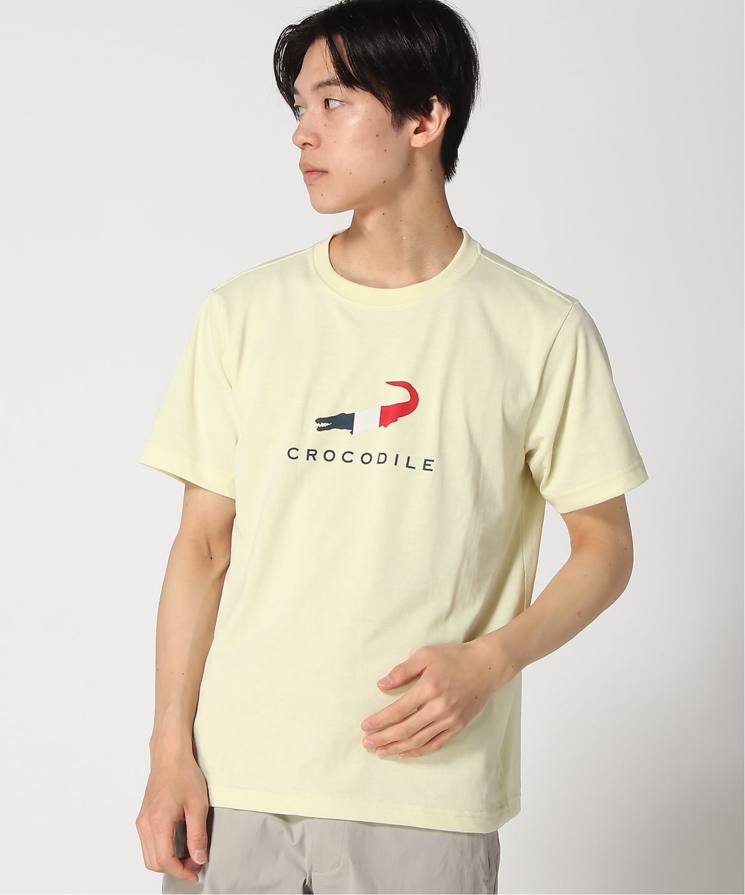 (M)トリコロール ロゴプリント Tシャツ クロコダイル トップス カットソー・Tシャツ ホワイト イエロー グリーン