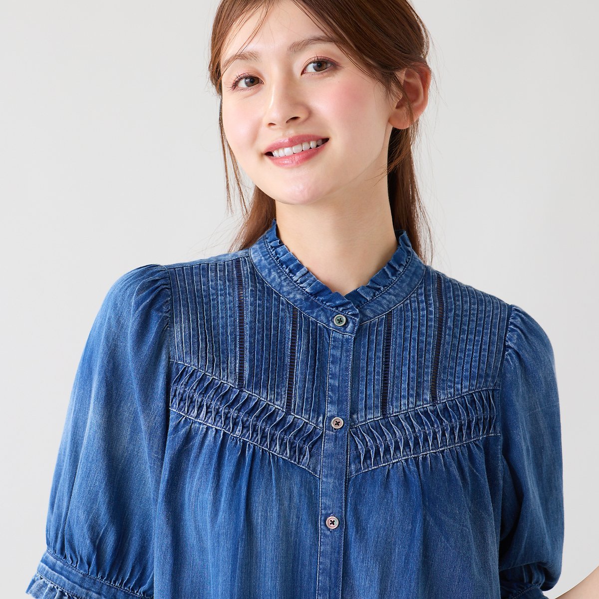 Rose Tiara 2.5オンスデニム軽やかブラウス ローズティアラ トップス シャツ・ブラウス ネイビー ブルー
